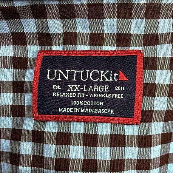 UNTUCKit Mens XX-Large Mclaren WF Brown Blue Plaid Button down Shirt - Picture 4 of 5